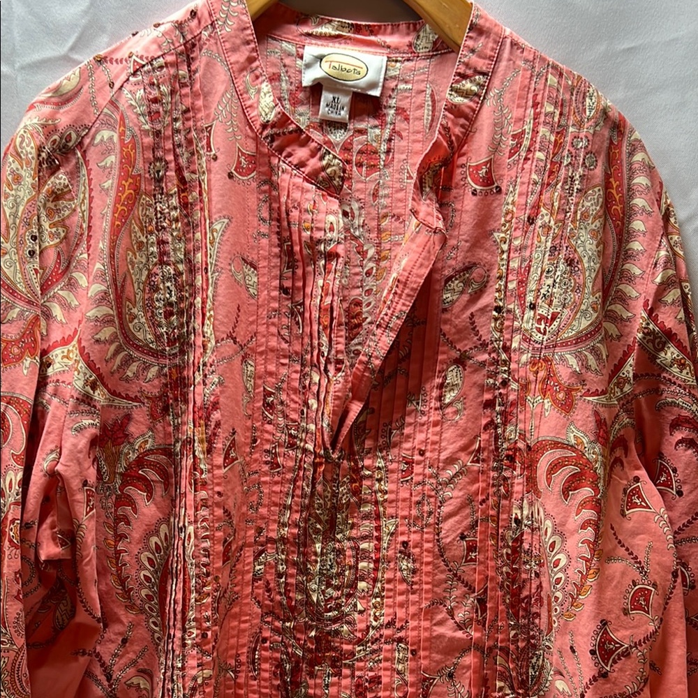 Talbots Coral Paisley Pleated Blouse
